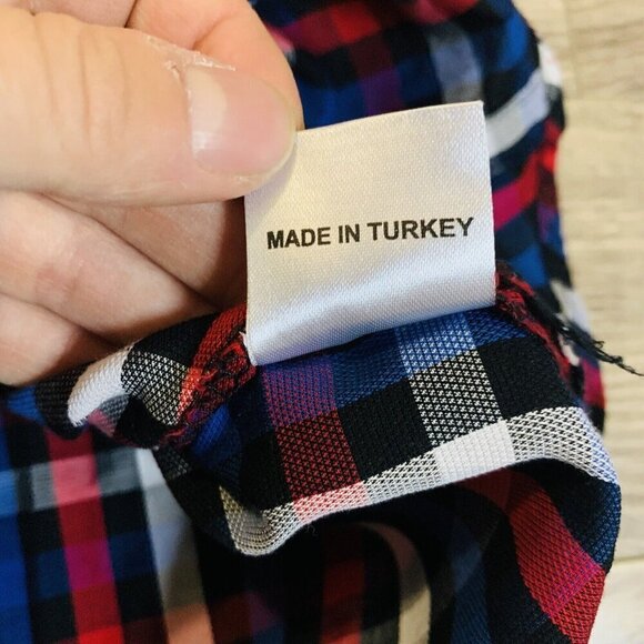 Au Noir Mens Button Down Shirt Sz 8 4XL plaid RedBlue Long Sleeve Cufflink Shirt - Picture 13 of 15